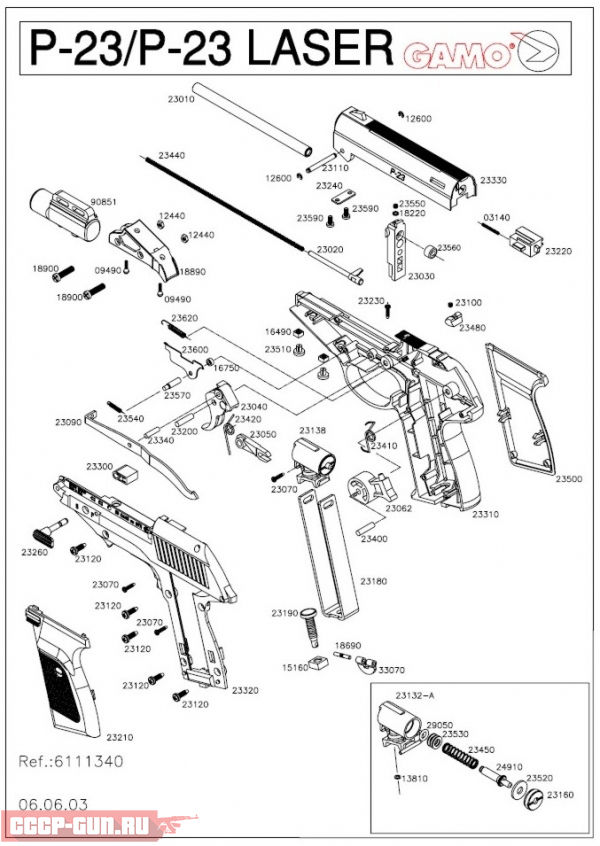 Взрыв схема на пневматический пистолет Gamo P-23 Combo Laser скачать