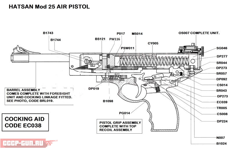 Взрыв схема на пневматический пистолет Hatsan MOD 25 Super Tactical скачать
