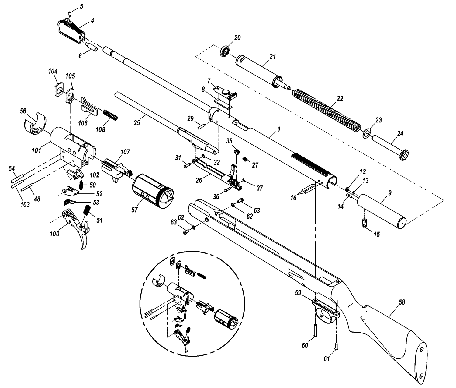 Взрыв схема на пневматическую винтовку Hatsan Alpha (4.5 мм, пластик) скачать