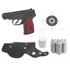 Пневматический пистолет Borner PM-X Hunter Set №2 4.5 мм (Макаров, 10 баллончиков, 500 шариков, 50 мишеней, кобура поясная, подарочный набор)