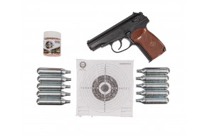 Пневматический пистолет Borner PM-X Hunter Set №3 4.5 мм (Макаров, 10 баллончиков, 500 шариков, 50 мишеней, подарочный набор)