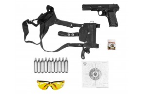 Пневматический пистолет Borner TT-X Hunter Set №1 4.5 мм (Токарев, кобура, 500 шаров, 10 баллонов, очки, 50 мишеней, подарочный набор)