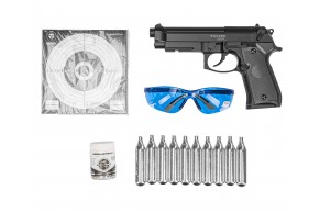 Пневматический пистолет Stalker S92PL 2 Hunter Set №2 4.5 мм (Beretta M92, 10 баллонов, 500 шаров, 50 мишеней, очки, подарочный набор)