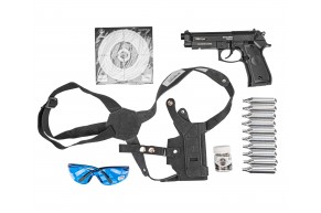Пневматический пистолет Stalker S92ME Hunter Set №3 4.5 мм (Beretta 92, 10 баллонов, 500 шаров, 50 мишеней, очки, кобура, подарочный набор)