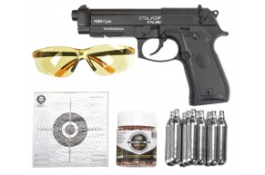 Пневматический пистолет Stalker S92ME Hunter Set №2 4.5 мм (Beretta 92, 10 баллонов, 500 шаров, 50 мишеней, очки, подарочный набор)