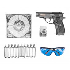 Пневматический пистолет Stalker S84 Hunter Set №2 4.5 мм (Beretta M84, 10 баллонов, 500 шаров, очки, 50 мишеней, подарочный набор)