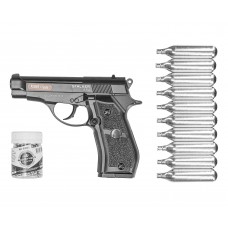 Пневматический пистолет Stalker S84 Hunter Set №1 4.5 мм (Beretta M84, 10 баллонов, 500 шаров, подарочный набор)
