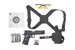 Пневматический пистолет Stalker S1911T Hunter Set №3 4.5 мм (Colt 1911, 10 баллонов, 500 шаров, 50 мишеней, очки, кобура, подарочный набор)