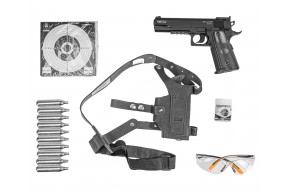 Пневматический пистолет Stalker S1911T Hunter Set №3 4.5 мм (Colt 1911, 10 баллонов, 500 шаров, 50 мишеней, очки, кобура, подарочный набор)