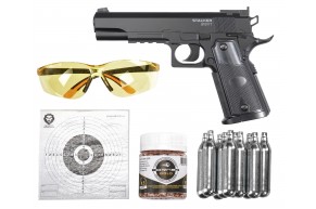 Пневматический пистолет Stalker S1911T Hunter Set №2 4.5 мм (Colt 1911, 10 баллонов, 500 шаров, 50 мишеней, очки, подарочный набор)
