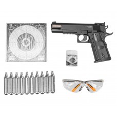 Пневматический пистолет Stalker S1911T Hunter Set №2 4.5 мм (Colt 1911, 10 баллонов, 500 шаров, 50 мишеней, очки, подарочный набор)