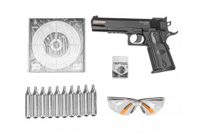 Пневматический пистолет Stalker S1911T Hunter Set №2 4.5 мм (Colt 1911, 10 баллонов, 500 шаров, 50 мишеней, очки, подарочный набор)