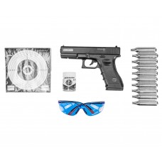 Пневматический пистолет Stalker S17 Hunter Set №2 4.5 мм (Glock 17, 10 баллонов, 500 шаров, 50 мишеней, очки, подарочный набор)