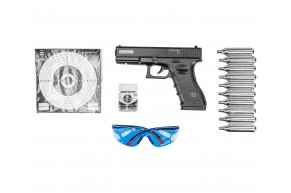Пневматический пистолет Stalker S17 Hunter Set №2 4.5 мм (Glock 17, 10 баллонов, 500 шаров, 50 мишеней, очки, подарочный набор)