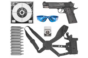 Пневматический пистолет Stalker S1911RD Hunter Set №3 4.5 мм (Colt 1911, Blowback, 10 баллонов, 500 шаров, 50 мишеней, очки, кобура, подарочный набор)