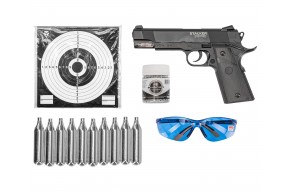 Пневматический пистолет Stalker S1911RD Hunter Set №2 4.5 мм (Colt 1911, Blowback, 10 баллонов, 500 шаров, 50 мишеней, очки, подарочный набор)