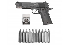 Пневматический пистолет Stalker S1911RD Hunter Set №1 4.5 мм (Colt 1911, Blowback, 10 баллонов, 500 шаров, подарочный набор)