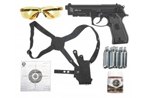 Пневматический пистолет Stalker S92PL 2 Hunter Set №3 4.5 мм (Beretta M92, 10 баллонов, 500 шаров, 50 мишеней, очки, кобура, подарочный набор)