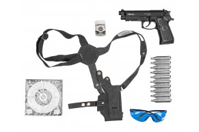Пневматический пистолет Stalker S92PL 2 Hunter Set №3 4.5 мм (Beretta M92, 10 баллонов, 500 шаров, 50 мишеней, очки, кобура, подарочный набор)