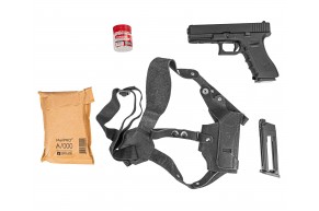 Страйкбольный пистолет KJW Glock G17 Hunter Set №1 (10 баллончиков, магазин, кобура, 250 шаров, подарочный набор)