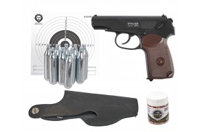 Пневматический пистолет Stalker SPM Hunter Set №2 4.5 мм (Макаров, 10 баллончиков, 500 шариков, 50 мишеней, кобура поясная, подарочный набор)