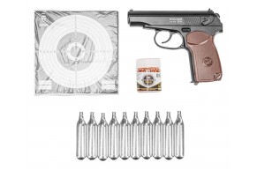 Пневматический пистолет Stalker SPM Hunter Set №3 4.5 мм (Макаров, 10 баллончиков, 500 шариков, 50 мишеней, подарочный набор)
