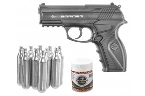 Пневматический пистолет Borner C11 Hunter Set №1 4.5 мм (10 баллончиков, 500 шариков, пластик, подарочный)