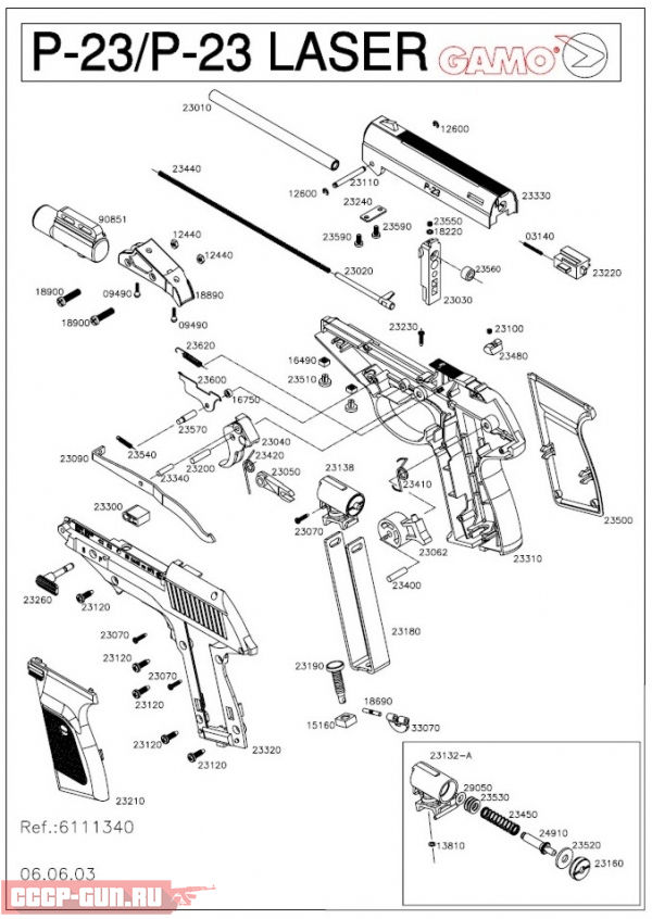 Взрыв схема на пневматический пистолет GAMO P-23 скачать