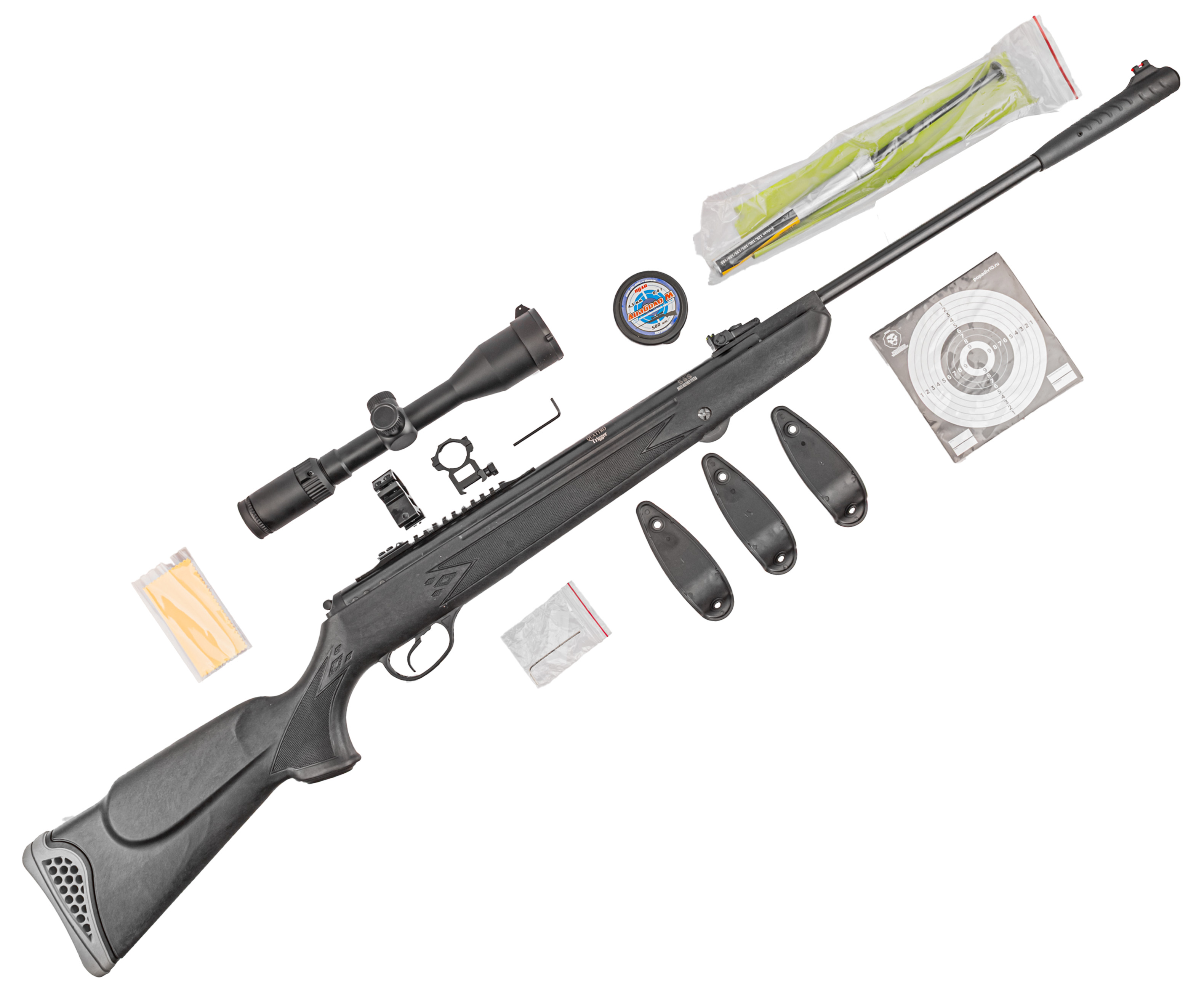 Пневматическая винтовка Hatsan 125 Hunter Set 4.5 мм (прицел, кольца, газовая пружина, мишени, пули, подарочный набор)