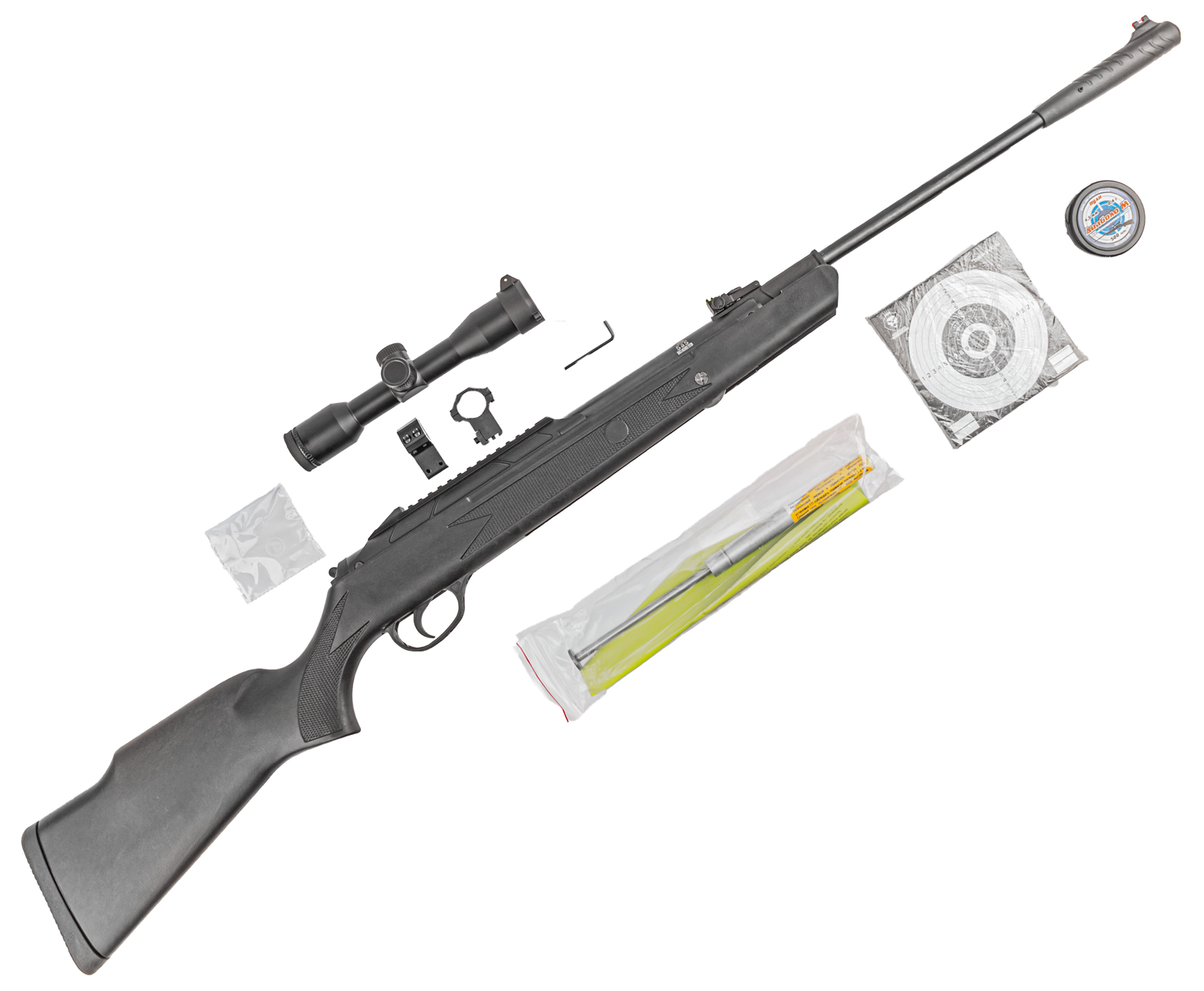 Пневматическая винтовка Hatsan 124 Hunter Set 4.5 мм (прицел, кольца, газовая пружина, мишени, пули, подарочный набор)