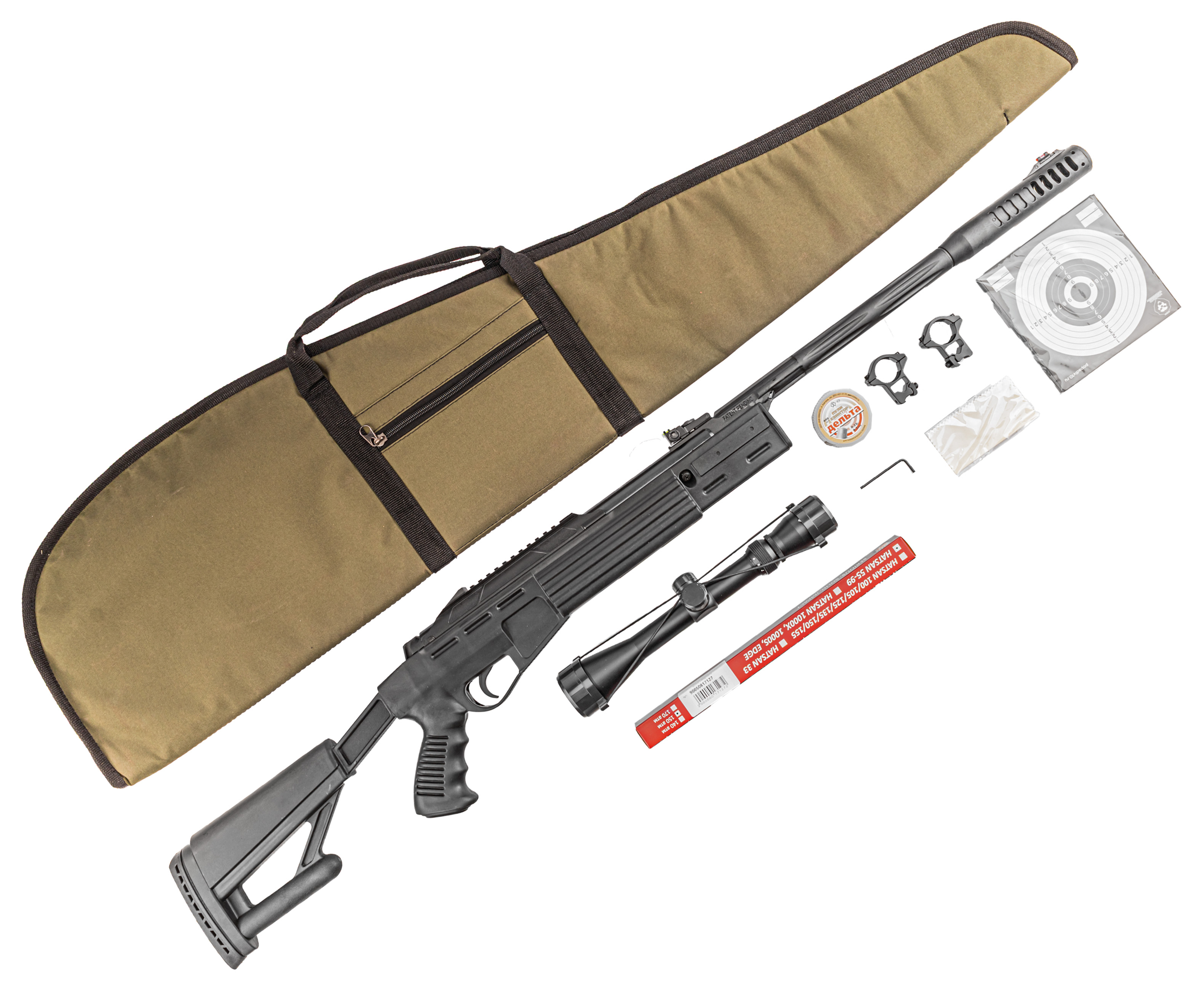 Пневматическая винтовка Hatsan Airtact Hunter Set №2 4.5 мм (прицел, кольца, газовая пружина, мишени, пули, чехол, подарочный набор, 3 Дж)