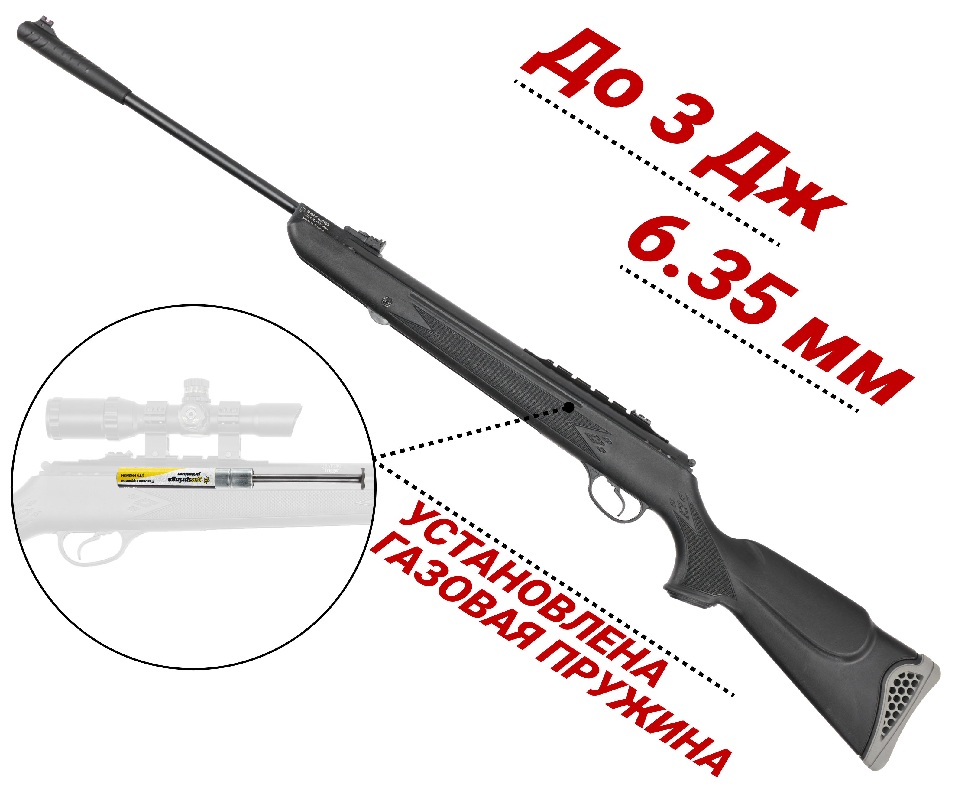 Пневматическая винтовка Hatsan 125 6.35 мм (пластик, газовая пружина)
