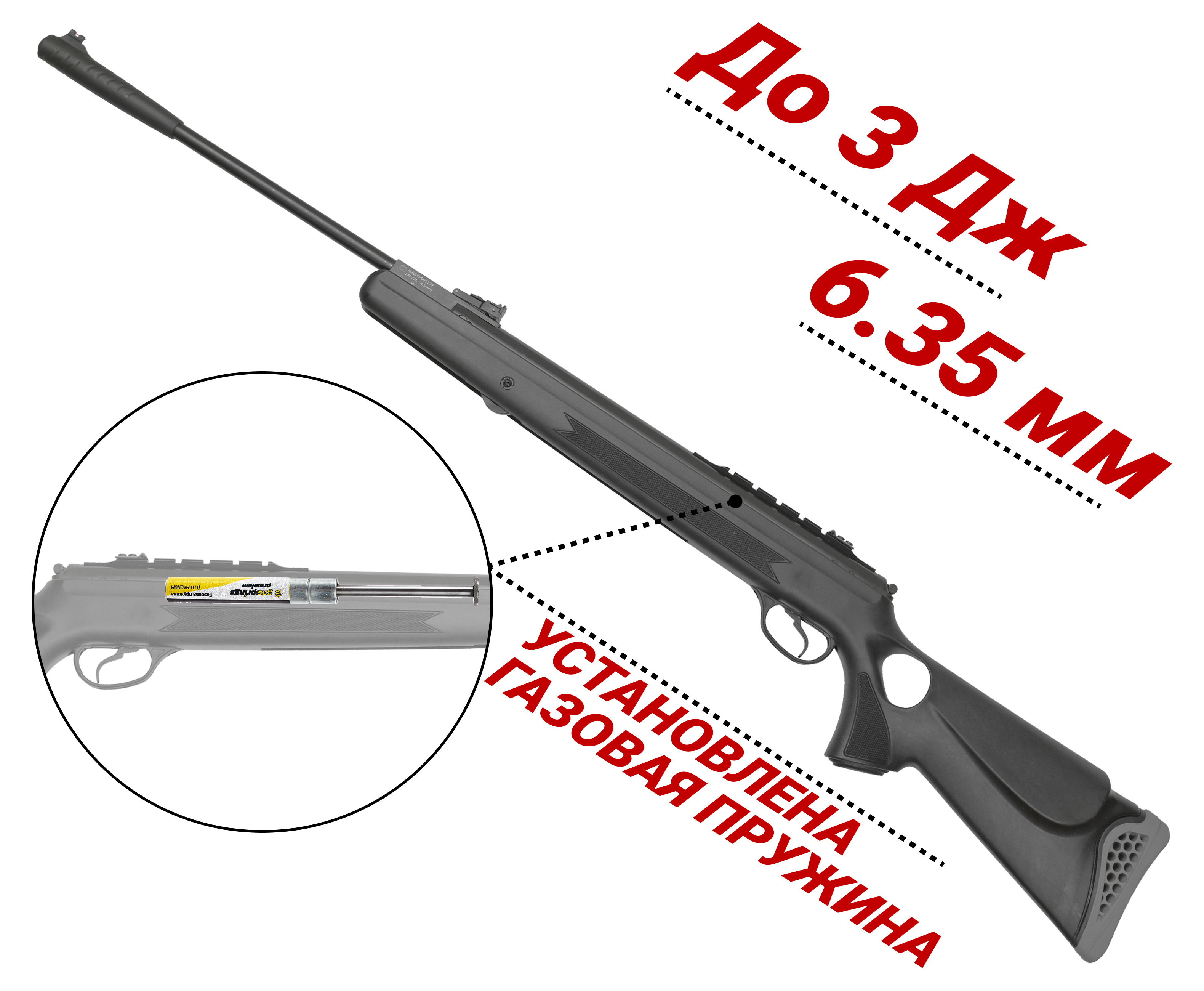Пневматическая винтовка Hatsan 125TH 6.35 мм (пластик, газовая пружина)