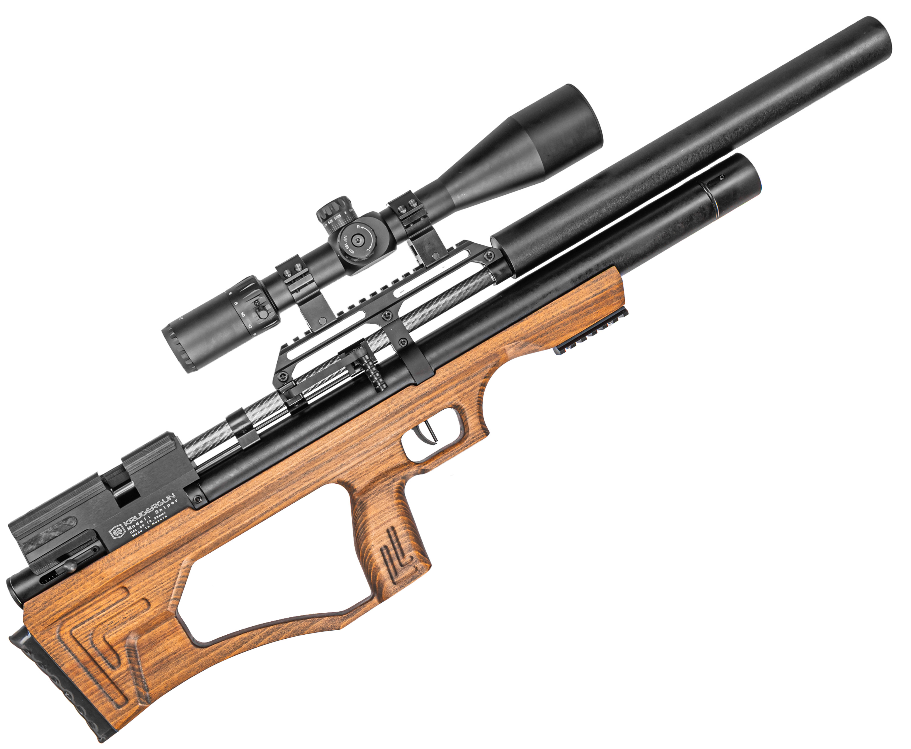 Пневматическая винтовка KrugerGun Снайпер BullPup 6.35 мм (редуктор, передний взвод, дерево L, 580 мм, резервуар 510)