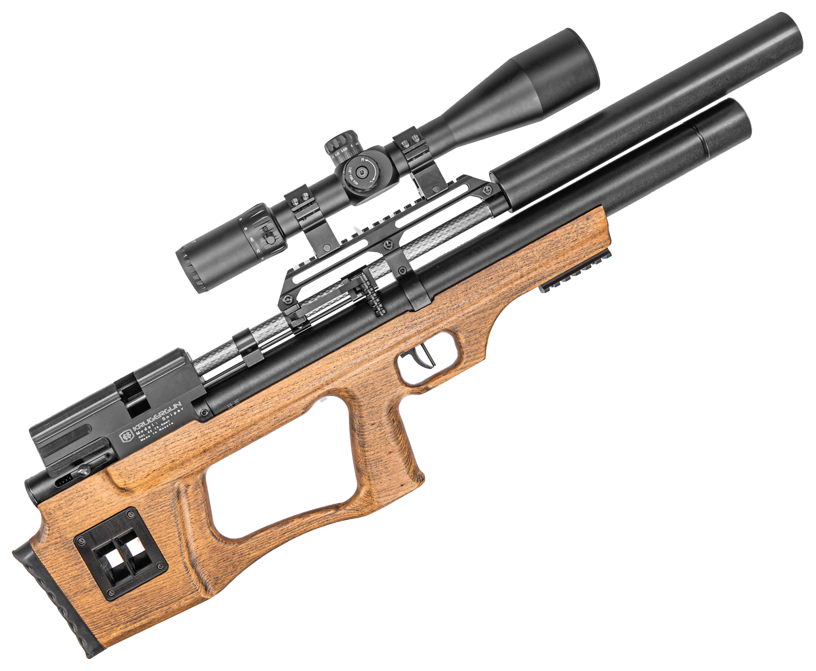 Пневматическая винтовка KrugerGun Снайпер BullPup 5.5 мм (редуктор, передний взвод, дерево, 500 мм, резервуар 510)