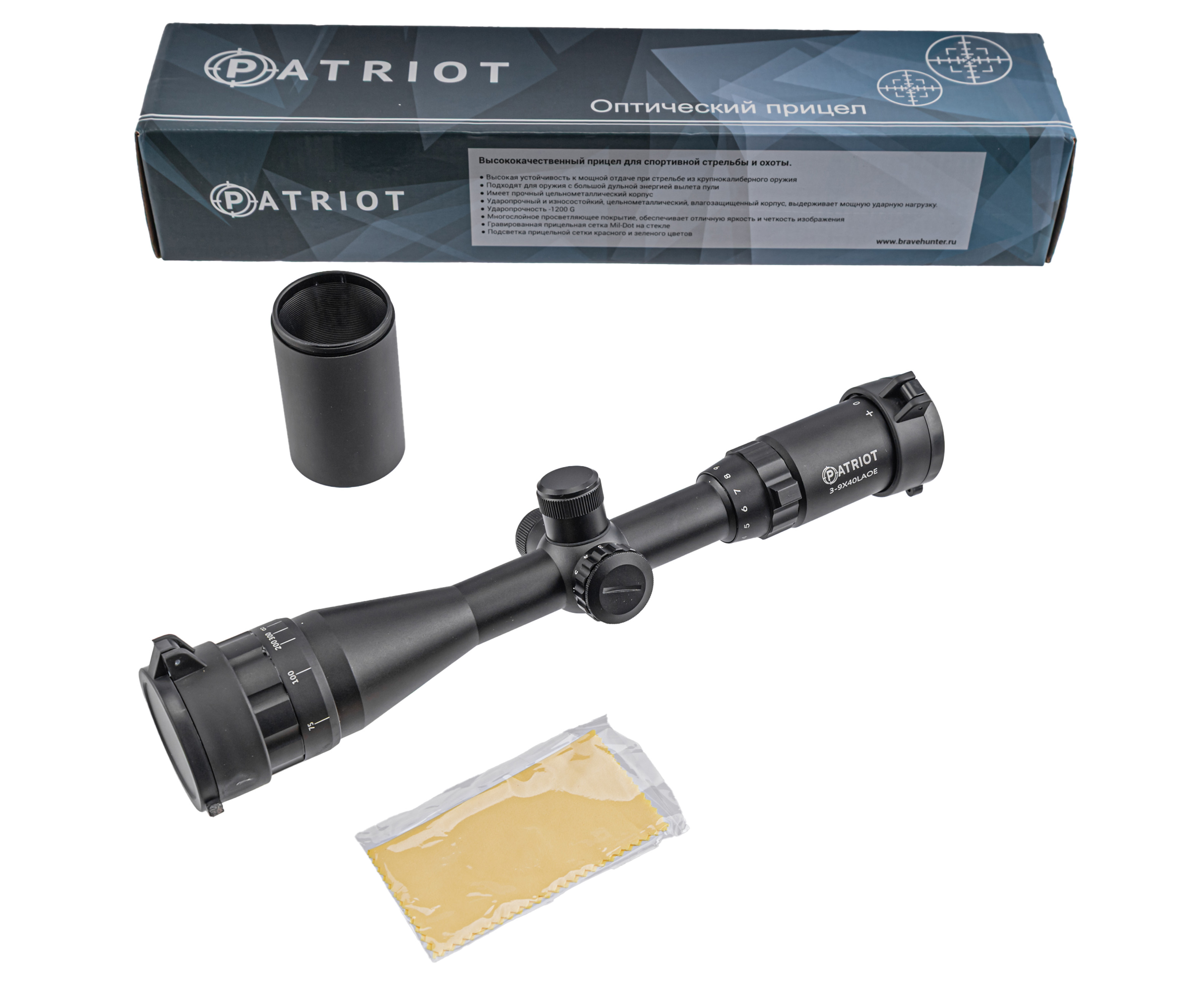 Оптический прицел Patriot P 3-9x40 LAOE (подсветка, Mil-Dot, BH-PT394AOE, 25.4 мм)