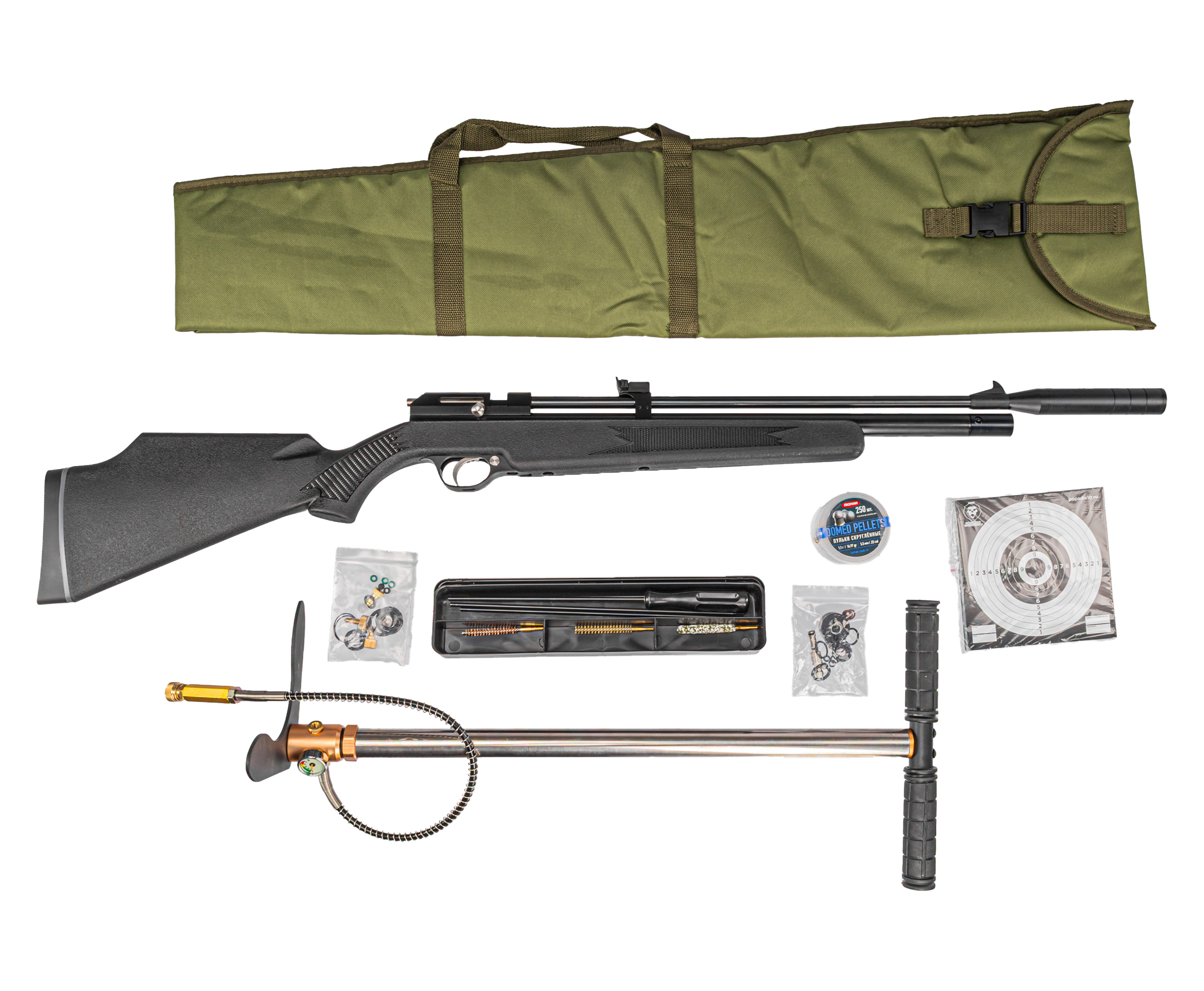 Пневматическая винтовка Black Strike P08 Hunter Set №1 5.5 мм (насос, чехол, модератор, набор для чистки, мишени, пули, подарочный набор)