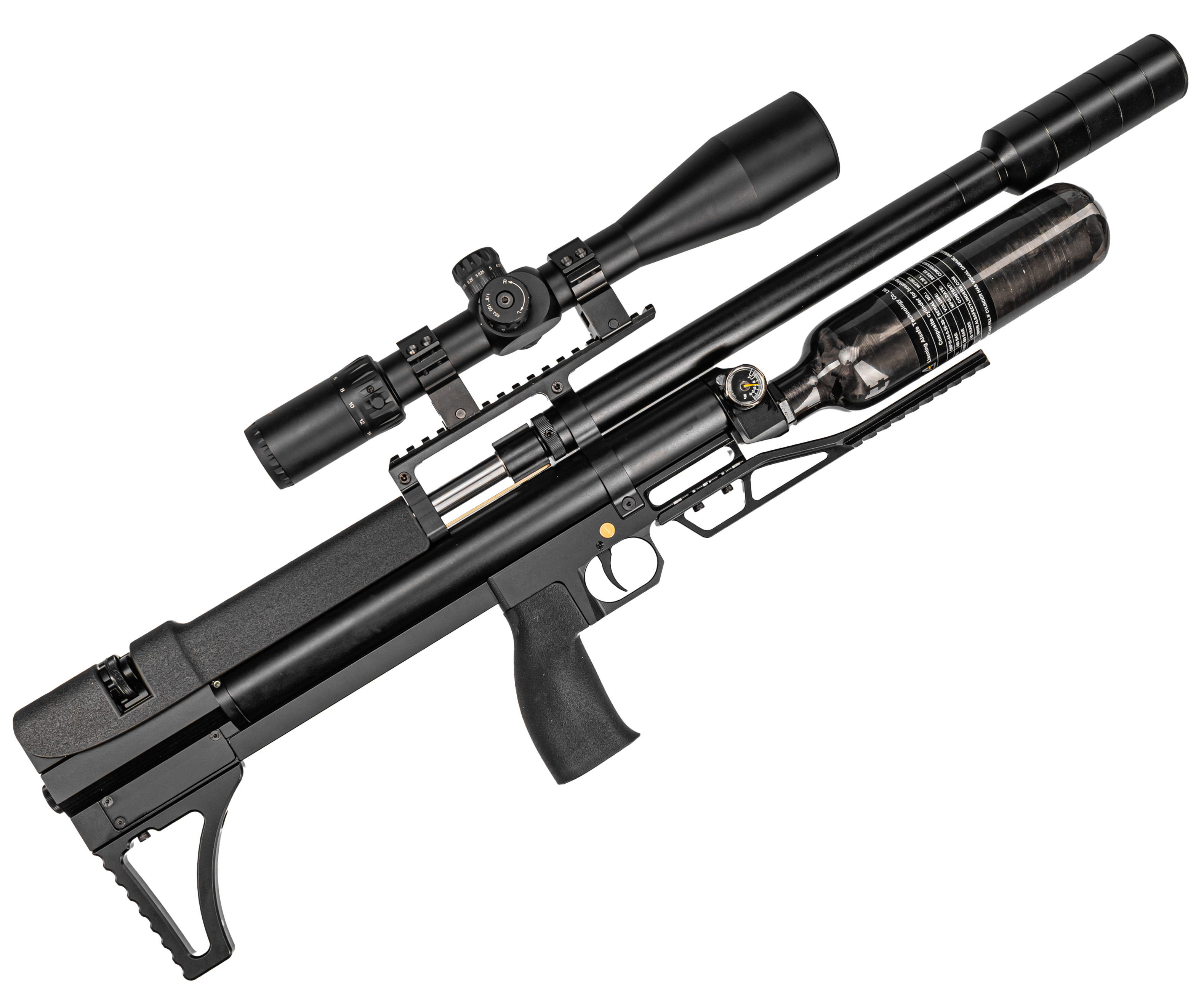 Пневматическая винтовка Dobermann Alfa Bull-Pup 6.35 мм (550 мм, редуктор, стандарт, модератор 44 мм, колба, передний взвод)