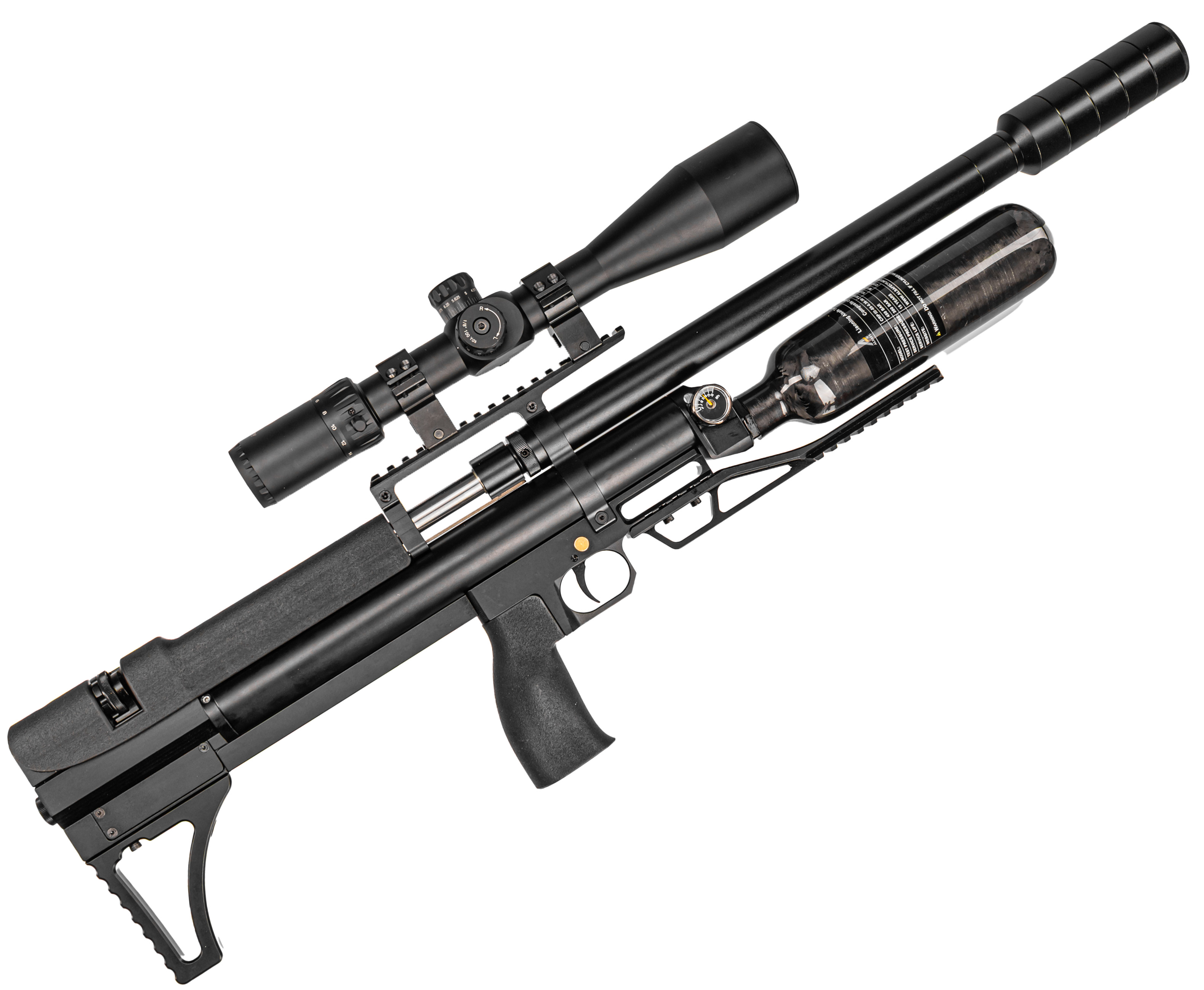 Пневматическая винтовка Dobermann Alfa Bull-Pup 6.35 мм (600 мм, прямоток, стандарт, модератор 44 мм, колба, передний взвод)