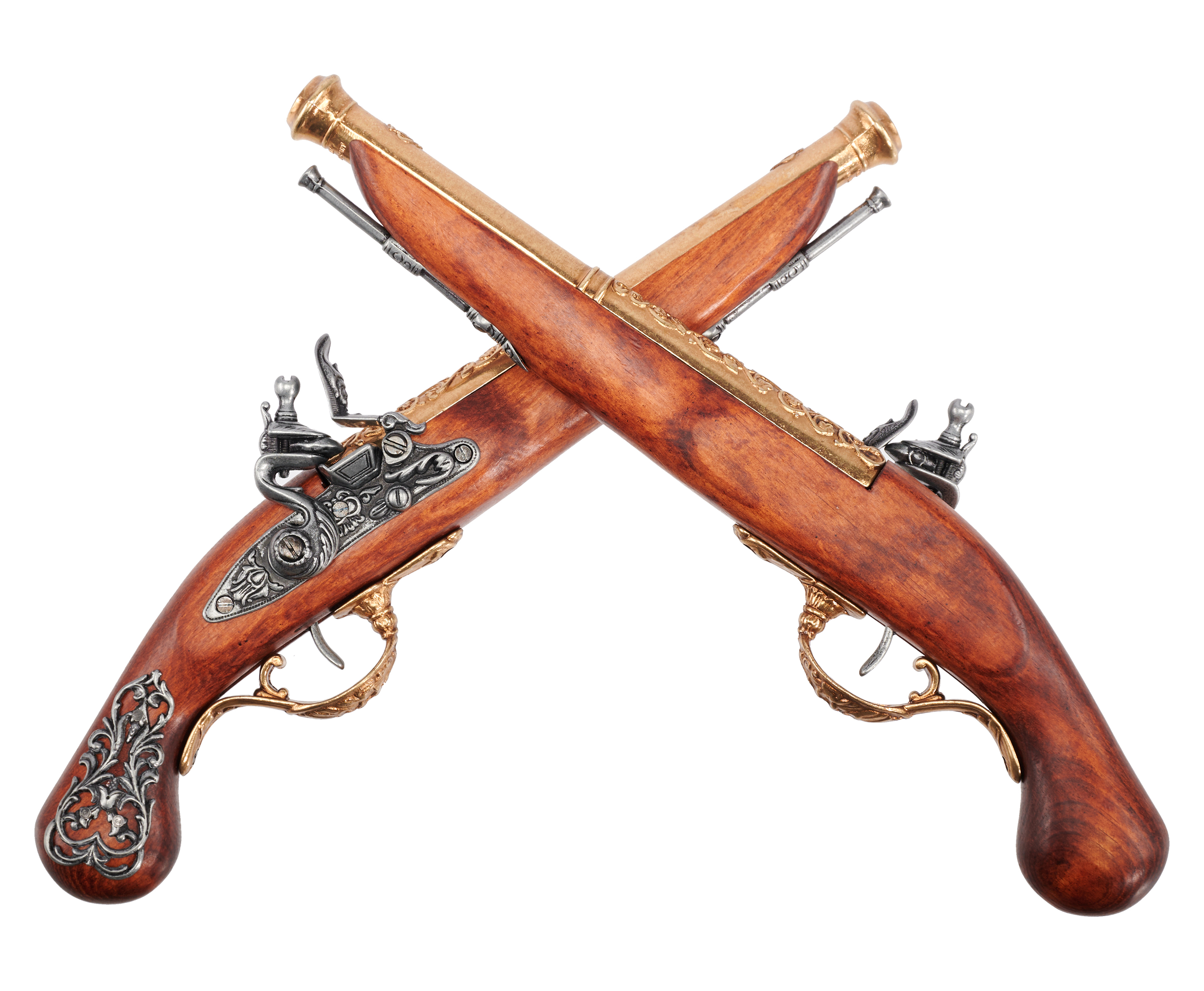 Макеты кремниевых пистолетов Denix D7/2-1196L (2 шт, латунь, Англия, XVIII век)