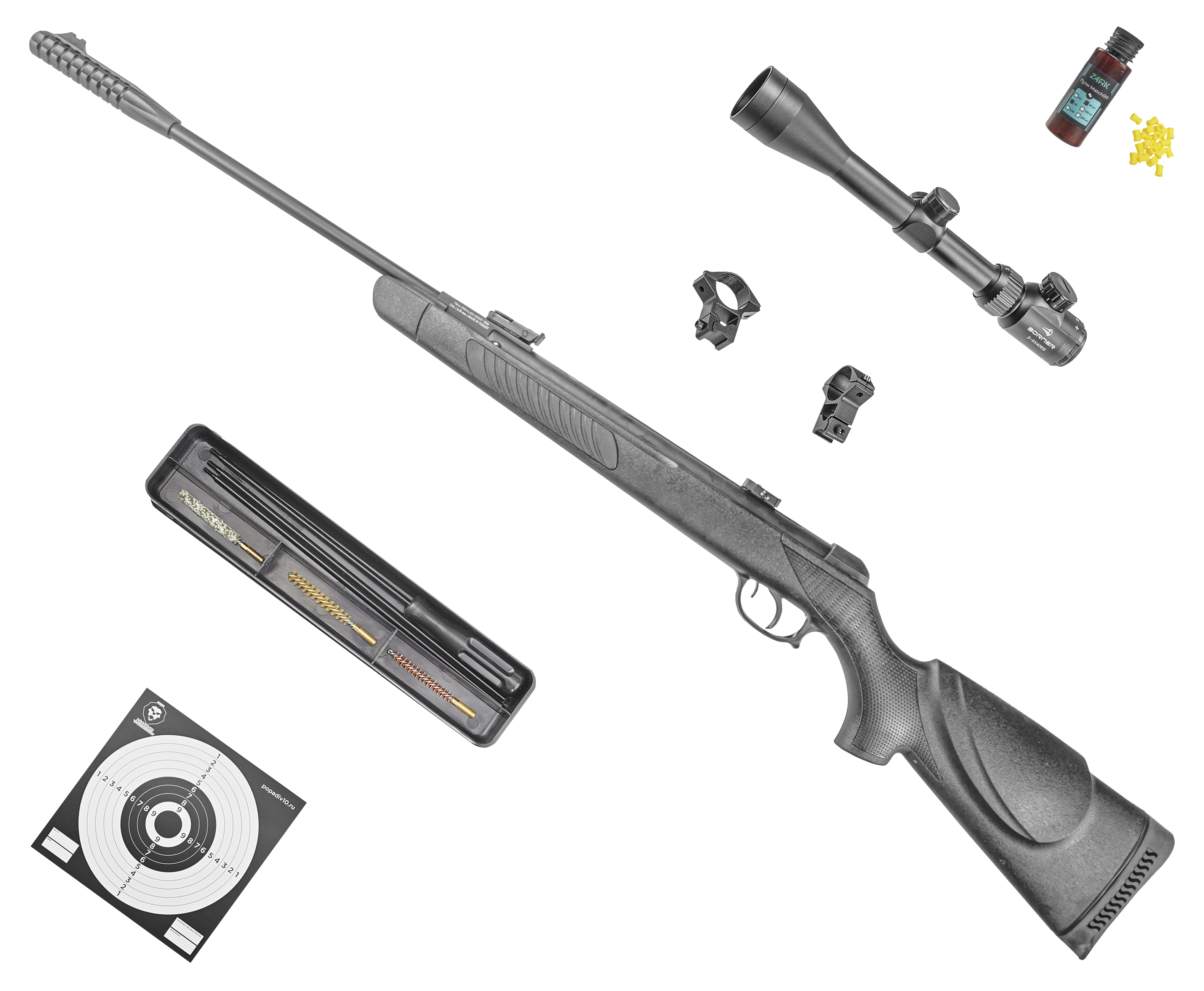 Пневматическая винтовка Kral Vega V-01 Hunter Set №3 5.5 мм (прицел, кольца, набор для чистки, мишени, пули, подарочный набор)