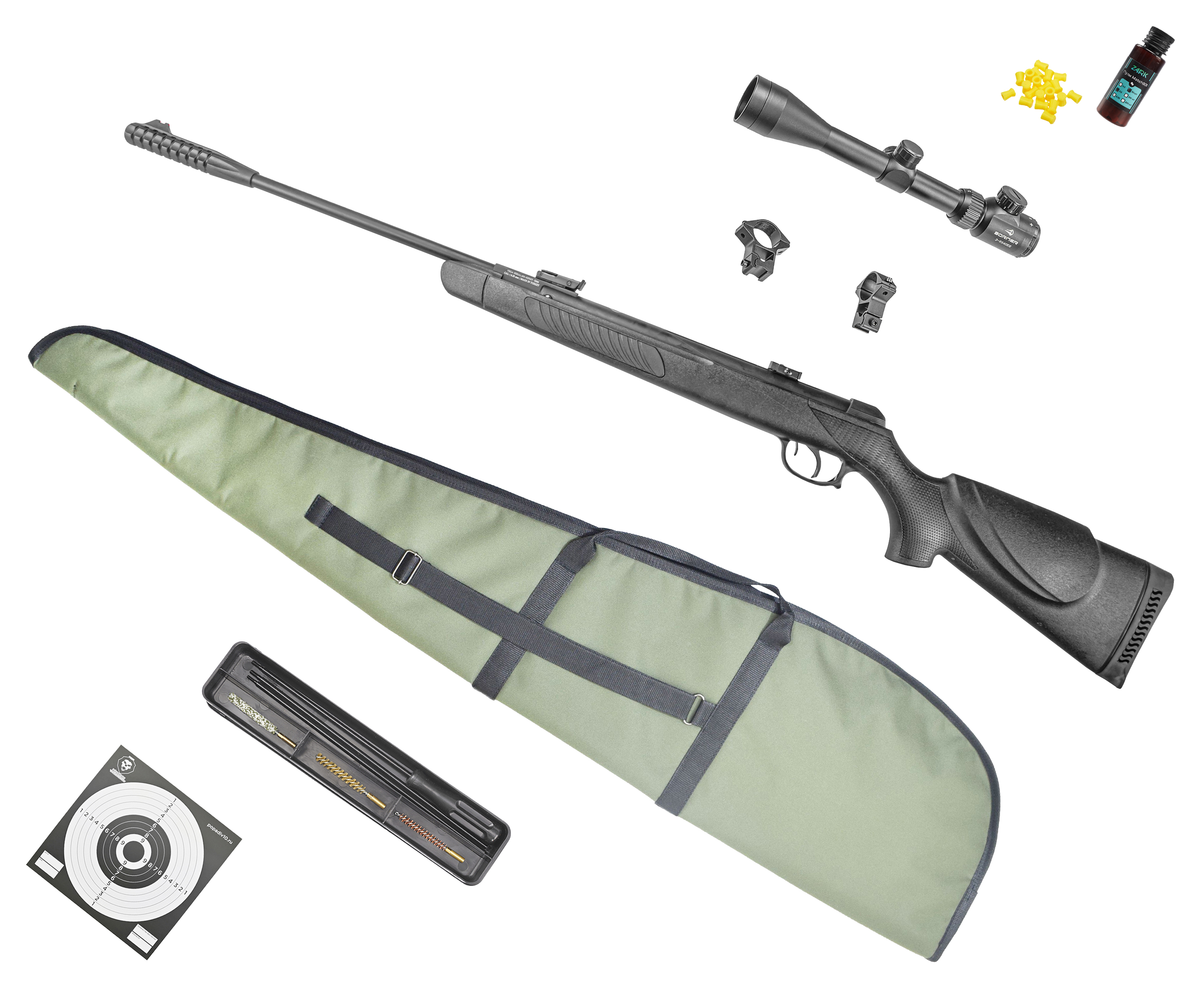 Пневматическая винтовка Kral Vega V-01 Hunter Set №4 5.5 мм (прицел, кольца, набор для чистки, мишени, пули, чехол, подарочный набор)