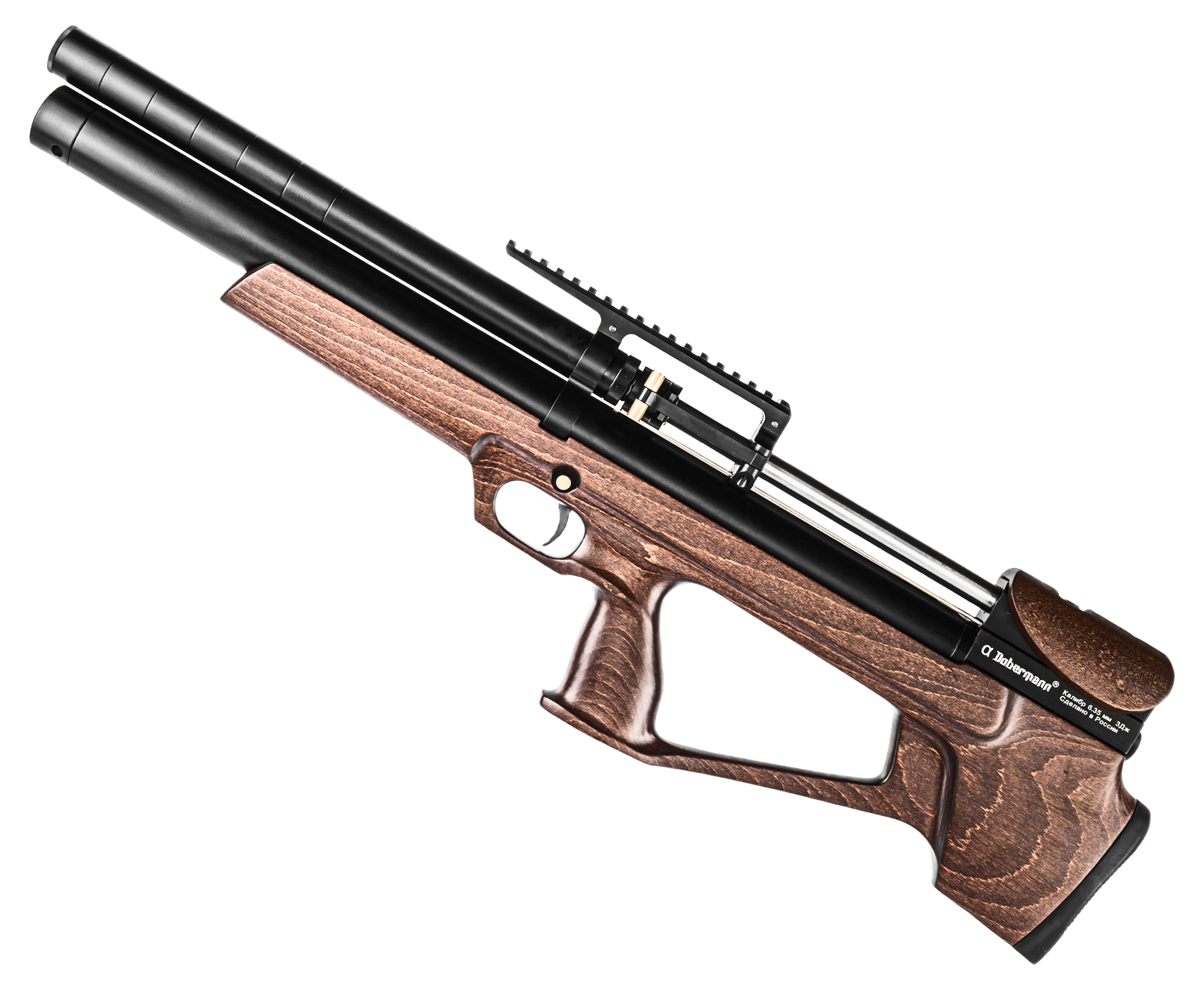 Пневматическая винтовка Dobermann Alfa Bull-Pup 6.35 мм (450 мм, полигональные нарезы, передний взвод, дерево, редуктор)