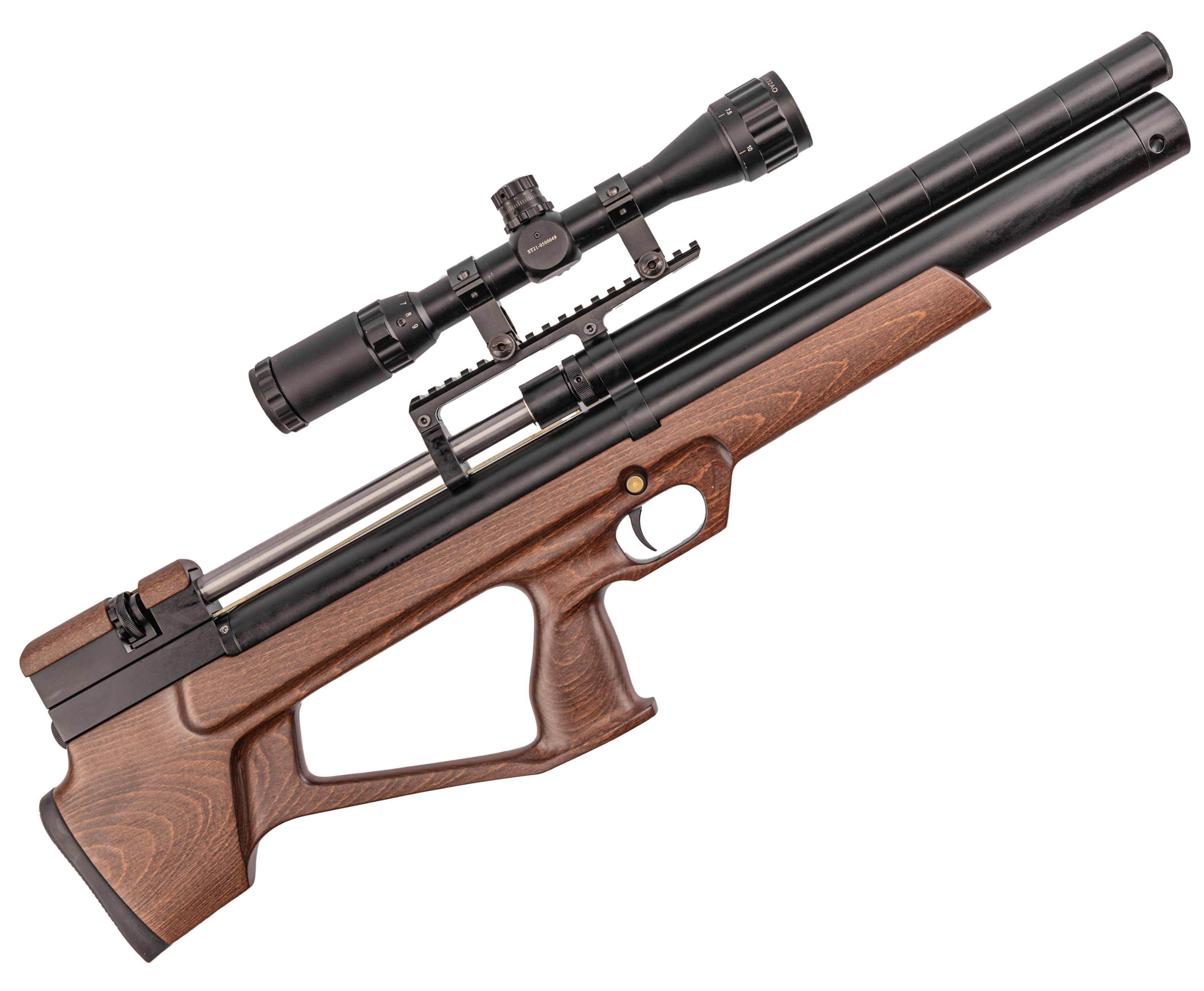 Пневматическая винтовка Dobermann Alfa Bull-Pup 6.35 мм (450 мм, полигональные нарезы, передний взвод, дерево, редуктор)