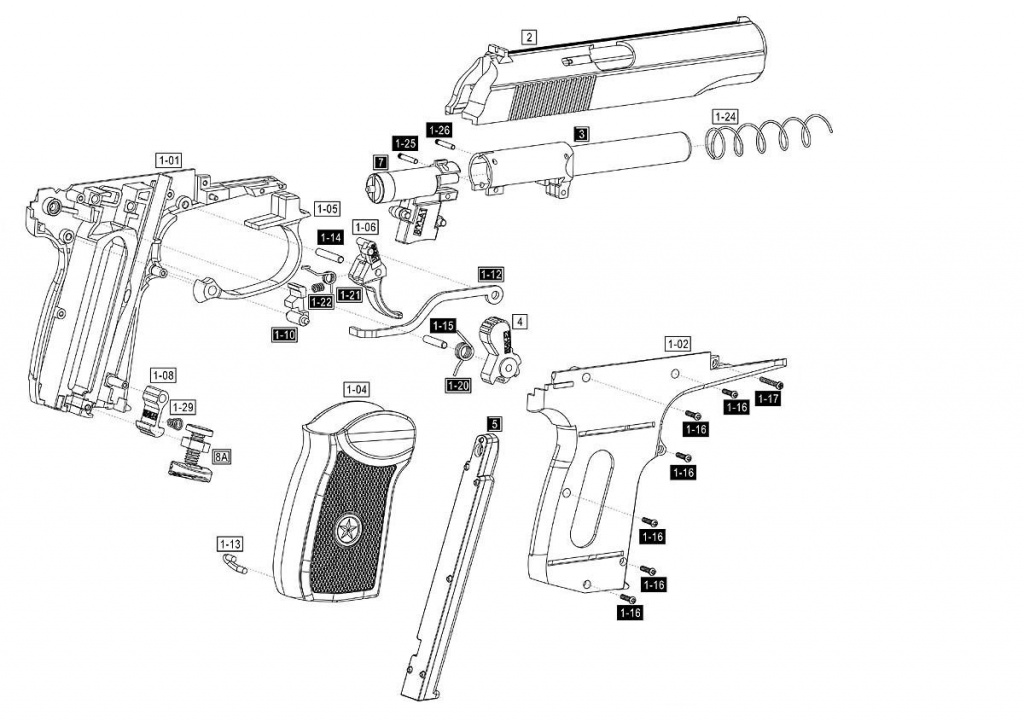 Взрыв схема на Пневматическая винтовка Baikal МР 512-52 4.5 мм (пластик)